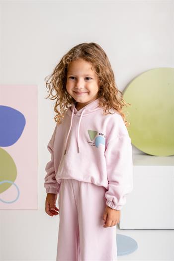Kız Çocuk Kapşonlu Crop Sweatshirt - Pembe