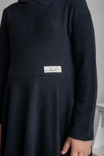 Kız Çocuk Kapşonlu Yumoş Elbise - Siyah