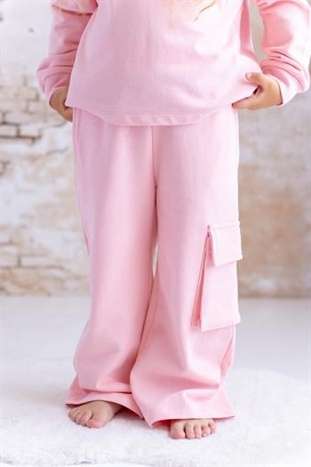 Kız Çocuk Kargo Cepli Eşofman Altı - Pembe