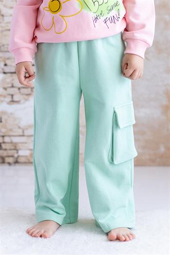 Kız Çocuk Kargo Cepli Eşofman Altı - Yeşil