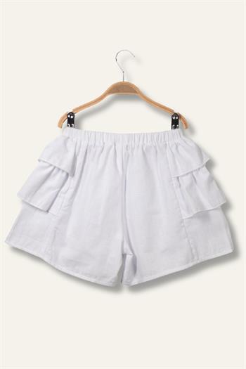 Kız Çocuk Katlı Şort Etek - Beyaz