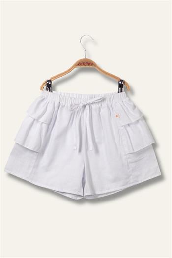 Kız Çocuk Katlı Şort Etek - Beyaz