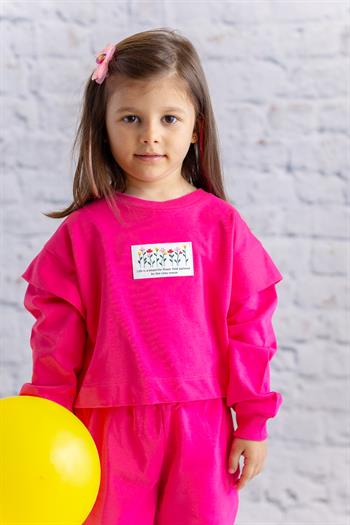 Kız Çocuk Kol Detaylı Sweatshirt - Fusya