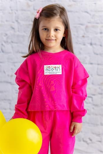 Kız Çocuk Kol Detaylı Sweatshirt - Fusya