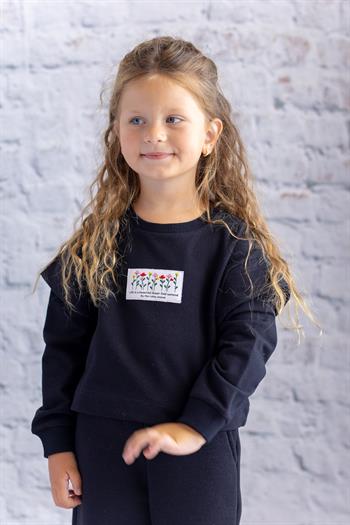 Kız Çocuk Kol Detaylı Sweatshirt - Siyah