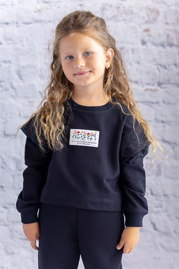 Kız Çocuk Kol Detaylı Sweatshirt - Siyah
