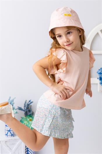 Kız Çocuk Kolu Fırfırlı T-shirt - Yavruağzı