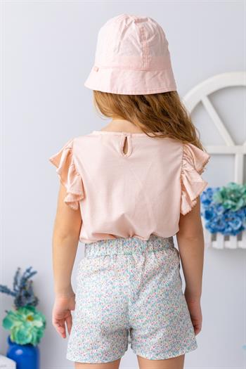 Kız Çocuk Kolu Fırfırlı T-shirt - Yavruağzı