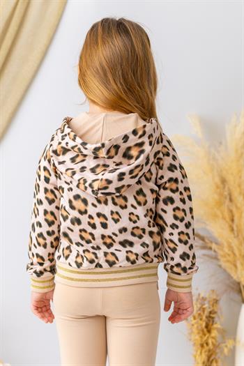 Kız Çocuk Leopar Desenli Kapüşonlu Sweatshirt - Leopar Desenli