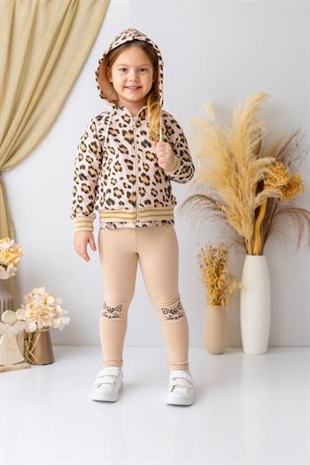 Kız Çocuk Leopar Desenli Kapüşonlu Sweatshirt - Leopar Desenli
