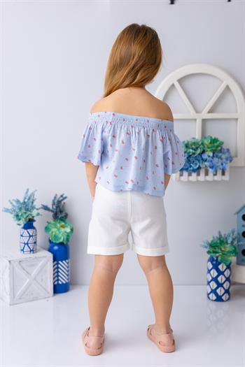 Kız Çocuk Mercan Desenli Crop Bluz - Desenli