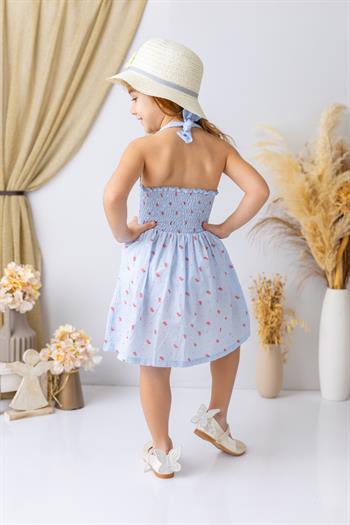 Kız Çocuk Mercan Desenli Fırfırlı Elbise - Desenli