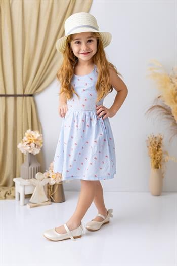 Kız Çocuk Mercan Desenli Fırfırlı Elbise - Desenli