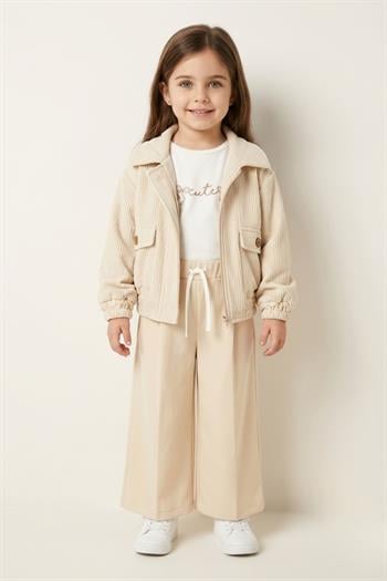 Kız Çocuk Montlu 3lü Takım  - Bej