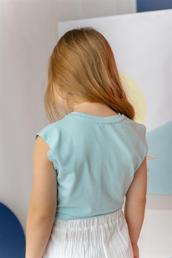 Kız Çocuk Nakış Detaylı Crop T-Shirt - Mint