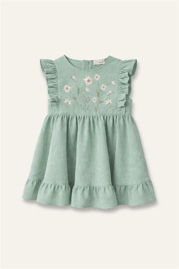 Kız Çocuk Nakışlı Elbise  - Mint