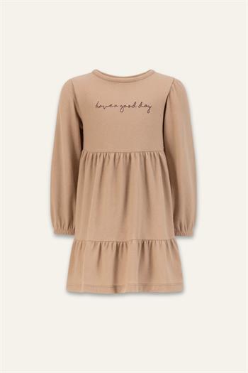 Kız Çocuk Nakışlı Yumoş Elbise - Bej