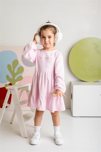 Kız Çocuk Nakışlı Yumoş Elbise - Pembe