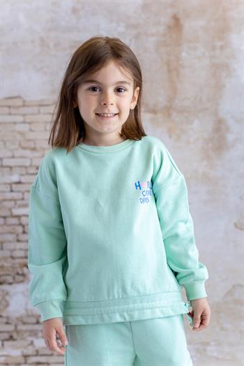 Kız Çocuk Ön Arka Kalp Baskılı Sweatshirt - Yeşil