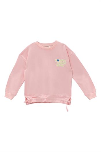 Kız Çocuk Ön Arka Kalp Baskılı Sweatshirt - Pembe