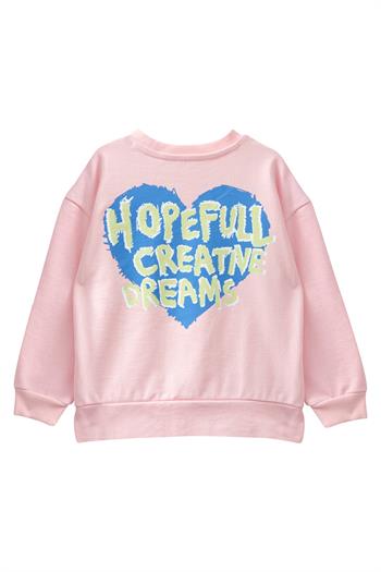 Kız Çocuk Ön Arka Kalp Baskılı Sweatshirt - Pembe