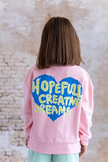 Kız Çocuk Ön Arka Kalp Baskılı Sweatshirt - Pembe