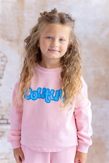 Kız Çocuk Paraşüt Kumaş Garnili Baskılı Sweatshirt - Pembe