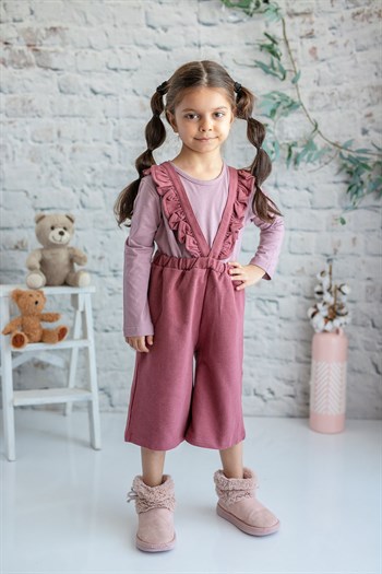 Kız Çocuk Pembe T-shirt Salopet Takım (2-7yaş)