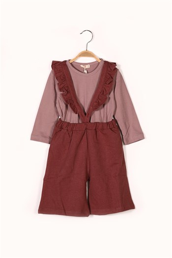 Kız Çocuk Pembe T-shirt Salopet Takım (2-7yaş)