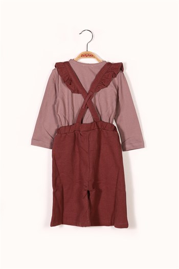 Kız Çocuk Pembe T-shirt Salopet Takım (2-7yaş)