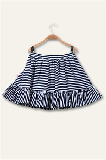 Kız Çocuk Penye Fırfırlı Çizgili Etek - Lacivert Çizgili