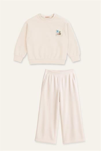 Kız Çocuk Polar İkili Takım - Krem