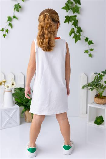 Kız Çocuk Şerit Detaylı Kolsuz Elbise - Beyaz