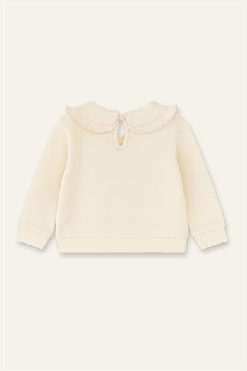 Kız Çocuk Yakası Nakışlı Sweatshirt  - Krem