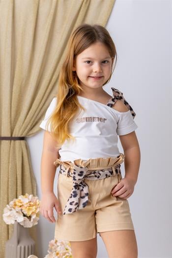 Kız Çocuk Yakası Yakası Fiyonk Detaylı T-shirt - Beyaz