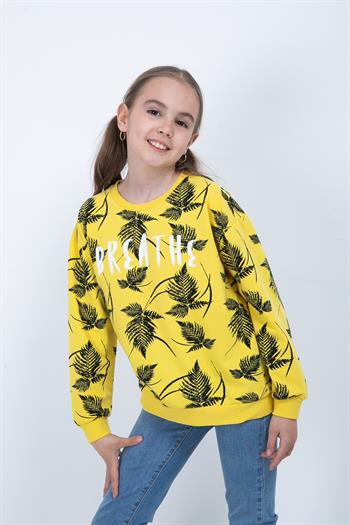 Kız Çocuk Yaprak Baskılı Sweatshirt
