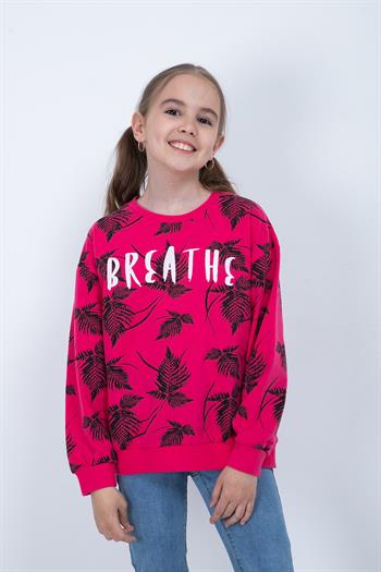 Kız Çocuk Yaprak Baskılı Sweatshirt