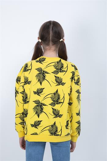 Kız Çocuk Yaprak Baskılı Sweatshirt