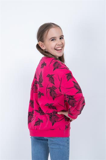 Kız Çocuk Yaprak Baskılı Sweatshirt