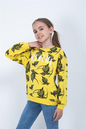 Kız Çocuk Yaprak Baskılı Sweatshirt