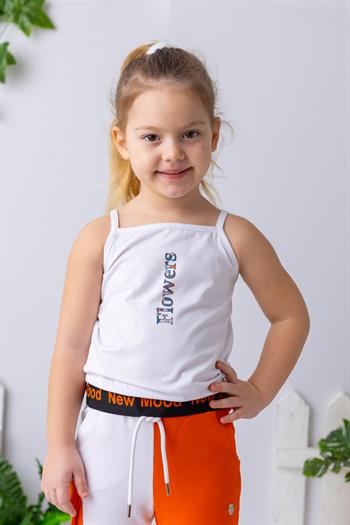 Kız Çocuk Yazı Baskılı Askılı Atlet - Beyaz