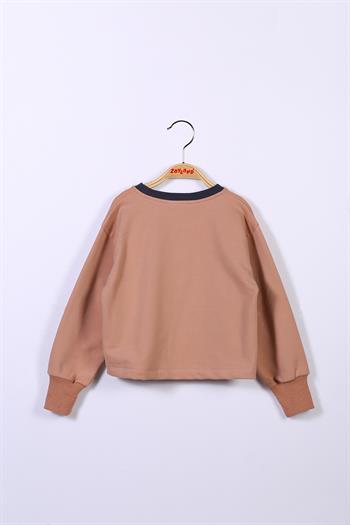 Kız Çocuk Yazı Baskılı Crop Sweatshirt