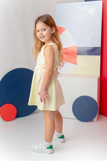 Kız Çocuk Yazı Baskılı Elbise - Sarı
