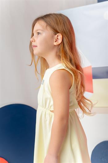 Kız Çocuk Yazı Baskılı Elbise - Sarı