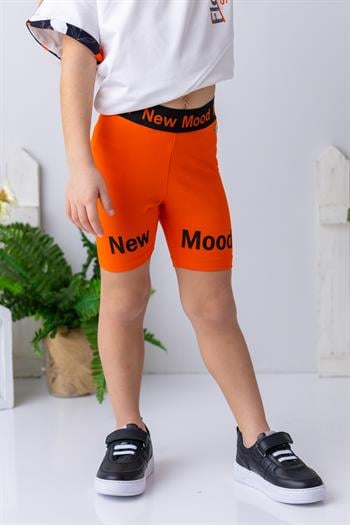 Kız Çocuk Yazı Baskılı Kısa Tayt - Oranj