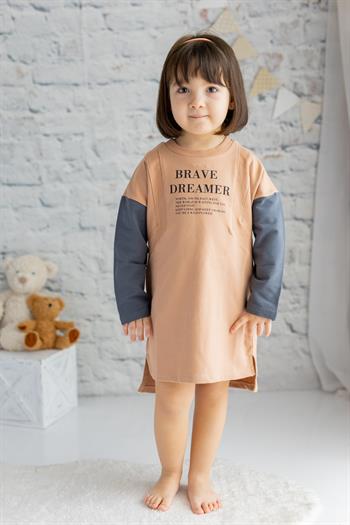 Kız Çocuk Yazı Baskılı Örme Elbise