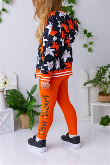 Kız Çocuk Yazı Baskılı Uzun Tayt - Oranj