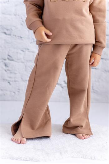 Kız Çocuk Yırtmaç Detaylı Eşofman Altı - Kahverengi