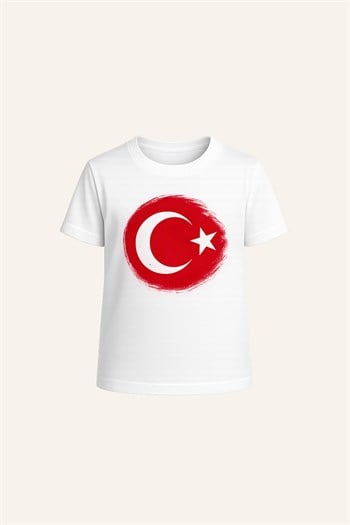 Kız Erkek Çocuk Ay Yıldız Baskılı Kısa Kol T-shirt - Beyaz
