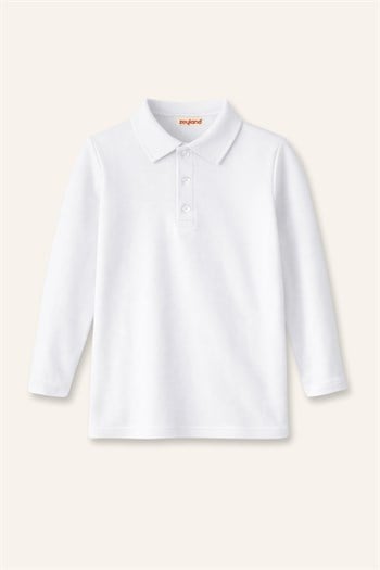Kız Erkek Çocuk Uzun Kollu Polo Yaka T-Shirt - Beyaz